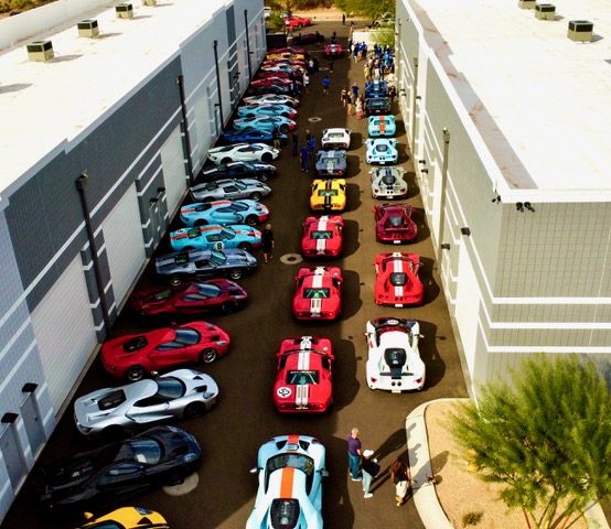 Aerial view of owners’ cars at a Motor Vault community