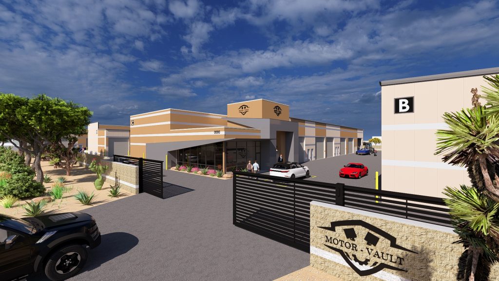 Motor-Vault Queen Creek luxury garage suite exterior rendering