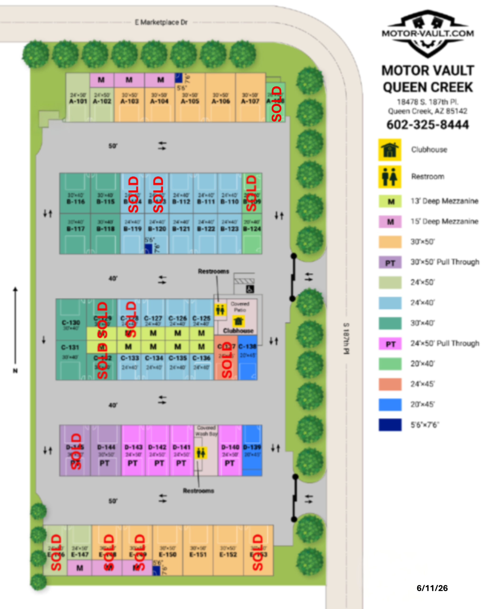 Motor-Vault Queen Creek architectural site plan showing building layout and suite sizes