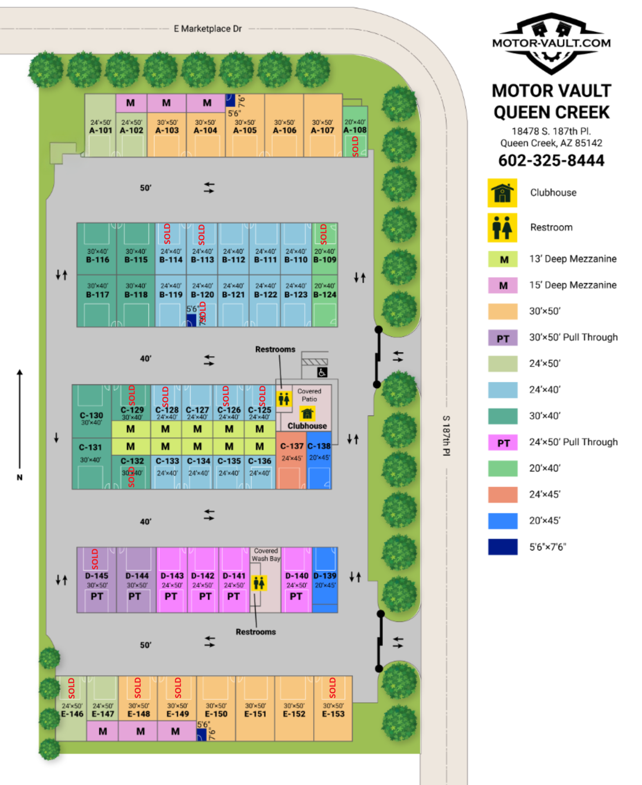Motor-Vault Queen Creek architectural site plan showing building layout and suite sizes