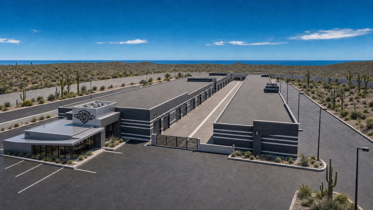 Aerial view of Motor Vault Lake Pleasant Parkway in daylight, conceptual rendering