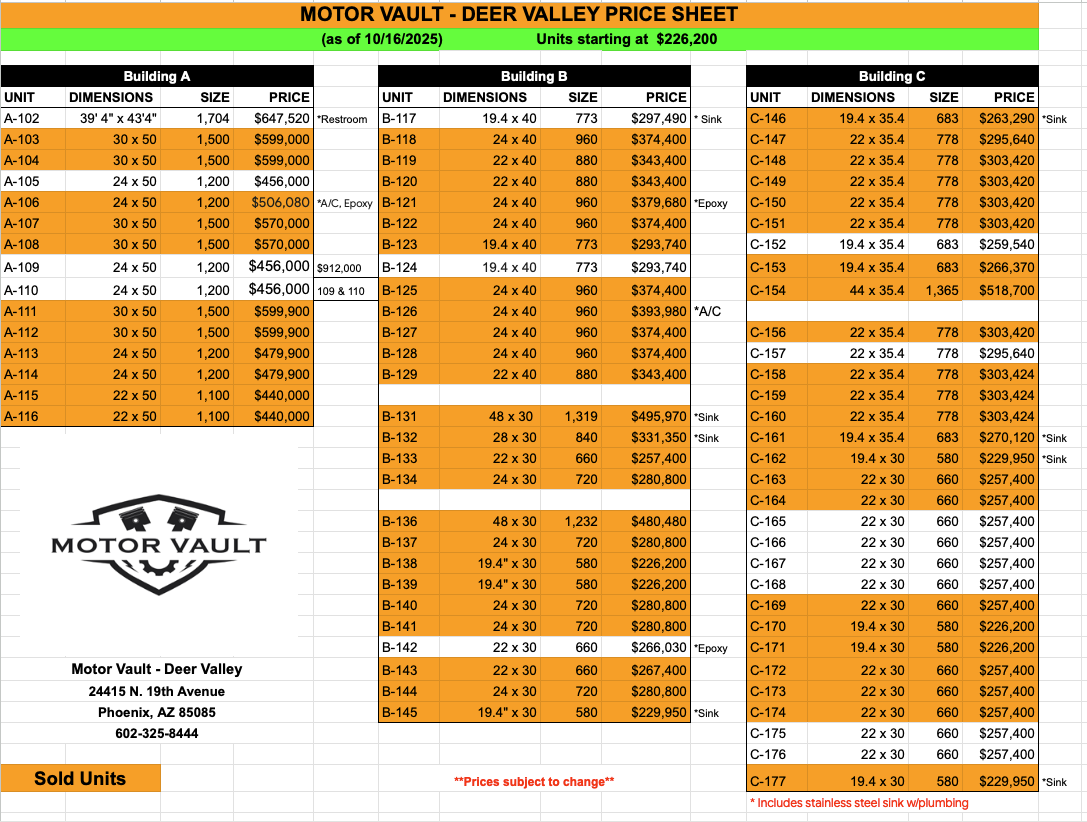 Motor Vault Deer Valley Pricing 101725 Motor Vault Deer Valley Pricing 101725